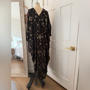 Jennafer Grace Celestial Print Black and Gold Maxi Kaftan